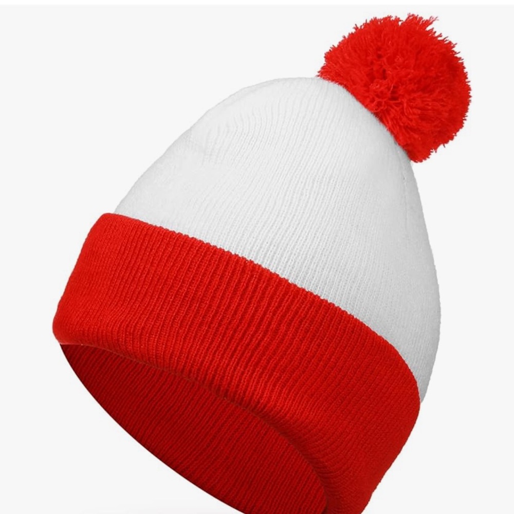Chic Nation Red and White Pom-Pom Beanie Christmas holiday